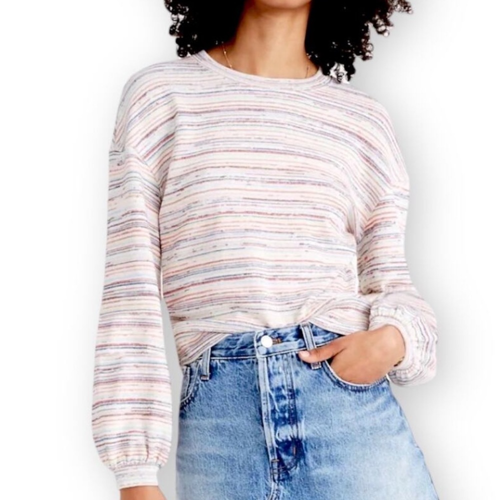 Madewell-Sleeve semi-crop Top in Rainbow Striped Multicolor Sweater